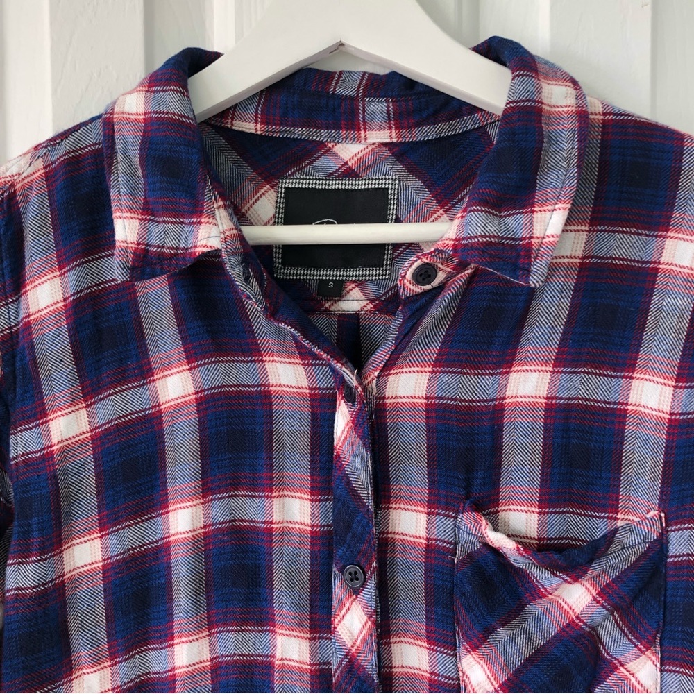 Rails Women’s Long Sleeved Plaid Shirt Navy Blue White Red Button Down Small